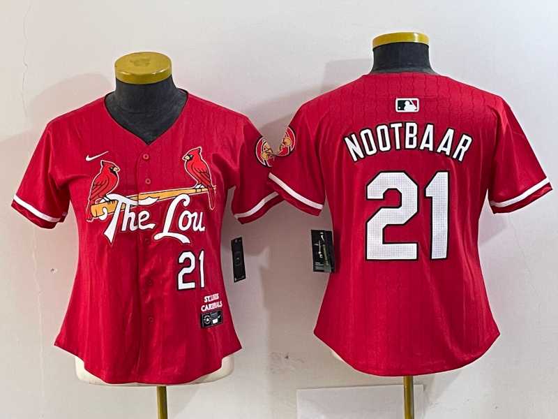 Women%27s St Louis Cardinals #21 Lars Nootbaar Red 2024 City Connect Limited Stitched Baseball Jersey